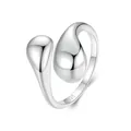 Gepolijste S925 sterling zilveren open ring met een uniek dubbel waterdruppel design - Verstelbaar Open / Zilver
