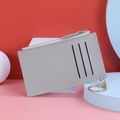 Slim light gray PU leather card holder with three slots and a zipper coin pocket - Light Gray
