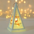 Lanterna natalizia bianca a piramide con motivo pupazzo di neve e luce LED calda - Pupazzo di neve / Bianco