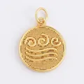 Golden micro-pave heart charm pendant 14mm round metal relief for DIY jewelry making - Gold Round Spiral Charm