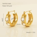 18K gold plated stainless steel C-shape earrings with four square zircons for women - Clear Zircon Golden C-Shape Style (702白)
