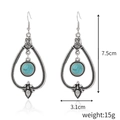 Bohemian silver drop earrings with turquoise inlay and ethnic embossed patterns - E1911-11 Retro Bohemian Teardrop Earrings