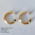 Gold-plated stainless steel C-shaped hoop earrings for women, 30mm diameter size - Thick C Style (NE93057) / 30mm / 18K Gold