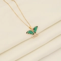 Elegante goldene Schmetterling Halskette mit grünen Edelsteinflügeln und Zirkonia - 3# Grün