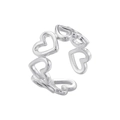 Macro view of adjustable silver ring featuring a continuous hollow heart-shaped band design - VJ537 / White Gold