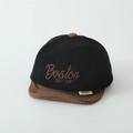 Close-up of Boston embroidery on corduroy kids baseball cap with contrast brim - 50cm (1-3 Years) / Boston Style / Black