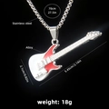 Stainless steel guitar pendant necklace with red oil finish and silver tone metal chain - Guitar No.35 + 70cm Steel Chain