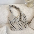 Fleece tote bag with blue heart pattern on cream textured background - Beige Blue (Blue Heart)