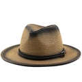 Dettaglio della trama intrecciata e del cinturino in pelle su questo cappello di paglia - M (56-58cm) / Gradiente Marrone Scuro Nero (04)
