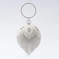 Spherical evening clutch bag with white pearls, silver rhinestones and long tassel fringe - Silver