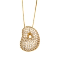 Collar dorado con letra abombada y circonitas blancas brillantes en forma de grano - Forma: Frijol / Dorado