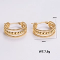 Golden stainless steel earrings featuring a triple-layered bubble texture design - Amleh017