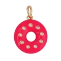 Pink enamel donut charm with ten inset crystals and a polished gold-plated hook - Rose Red Diamond Studded Donut Pendant (AAF7069-Magenta)