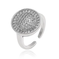 Verstelbare zilverkleurige koperen ring met micro-pave ronde zirkonia versiering - Centrale Ronde Pave Stijl (J1455)