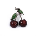 Elegant red cherry brooch pin with green leaves on white background for women - Style 3 (Red/Green/Bronze)