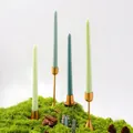 Juego de cuatro velas cónicas en degradado verde menta a oscuro con base dorada - Verde