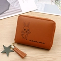 Brown mini PU leather wallet with cartoon rabbit, zipper tassel, and star charm - Caramel color
