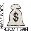 Detail of money bag embroidery patch with dimensions 5.3cm height and 4.3cm width - No.24 Money Bag Dollar Symbol