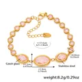 18k gold plated stainless steel bracelet with oval pink Czech glass stones - Gold Pink Glass (E655)
