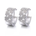 Elegantes pendientes de aro de corazón plateados con pavé de circonitas cúbicas - 29-Plata Pave Corazón Apilado Huggie / Plateado