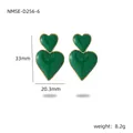 Orecchini a cuore in smalto verde placcati oro 18K, dimensioni 33mm e 20,3mm - verde scuro