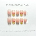 Handgemaakte blush plaknagels met tulpen-kattenoog kunst en grijs-roze kleurverloop - XS / 1463 Kort Coffin (Tulpen Kattenoog)