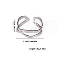 Detail view of silver stainless steel ring with hammered texture and size measurements - Adjustable Open / Silver-Irregular Hammered (TYR0565)