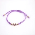 Adjustable purple braided rope bracelet with golden heart pendant and purple zircon - Purple