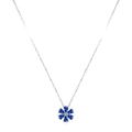S925 sterling silver flower necklace with blue pear-cut zircon petals and a shiny silver chain - Blue Flower (RHN977-LAN) / 925 Silver