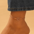 Minimalist rose gold heart charm anklet with symmetric beads on a slim metal chain - Hollow Heart And Round Beads Decor / KC Gold