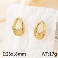 Golden striped oval earrings with pearl inlay on marble display stand - Gold (KE115915-GC)