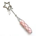 Star-shaped silver metal keychain with mesh pouch holder and small bow pendant charm - Star Clasp + Metal Mesh + Pink Lipstick Case