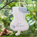 Cute white cat shaped coral fleece hand towel with blue Cat Garden embroidery - White Cat Garden / White
