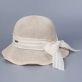 Beige breathable wide brim knitted sun hat with elegant bow ribbon for summer - M (56-58cm) / Beige