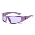 Y2K sporty purple sunglasses with hollow star design on temples and wraparound frame - Purple Frame / Purple Lens