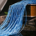 Moderner blauer Fadenvorhang mit glitzerndem Silberfaden für stilvolle Dekoration - 1x2m / Himmelblau