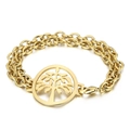 Polished gold Tree of Life charm bracelet with double-layer oval link chain and lobster clasp - Gold (KB57158-Z)