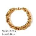 Thick 18K gold plated stainless steel rope chain bracelet for women 22cm length - Spiral Woven Thick Chain (NB-B1076-G) / Gold