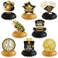 Lot de 8 centres de table alvéolés noir et or pour décoration de fête du Nouvel An - 8 Pièces/Paquet