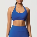 Détail macro du tissu côtelé sans couture bleu roi sur le legging taille haute - Bleu Abysse