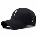 Cappellino da baseball nero con ricamo a croce bianca in twill di cotone pregiato - Regolabile / Nero con ricamo bianco