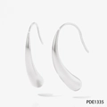 Polished silver stainless steel teardrop hoop earrings in a minimalist C-shape design - Streamlined Water Drop Style - Silver (PDE1335)