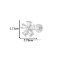 Silver flower stud earring with white zircons and flat back labret threading, 7mm size - Six-Petal Flower (0169-6#) / Silver