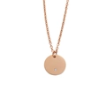 Close-up of rose gold stainless steel round coin pendant necklace with single zircon stone - Rose Gold Round with Zirconia
