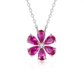 S925 sterling silver necklace featuring a six-petal flower pendant with magenta stones - 925 Silver / Purple
