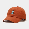 Detailed embroidery of a blue cartoon dinosaur on a bright orange cotton baseball cap - M (56-58cm) / Caramel color