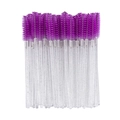 Eyelash spoolie with purple spiral bristles and transparent glitter handle tool - Crystal Handle Purple Red Bristles (50Pcs/Pack)