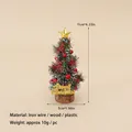 Miniature Christmas tree desk decor with Merry Christmas sign and solid wood base - No.68 - 11cm Tree with Pinecone Decor