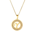 Close-up of golden letter Y pendant with sparkling zircon border on a white background - Letter Y