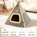 Cama tienda triangular gris para mascotas con pompón de felpa y borde amarillo en 3 tallas - S (38*38*42cm) / Patchwork Gris